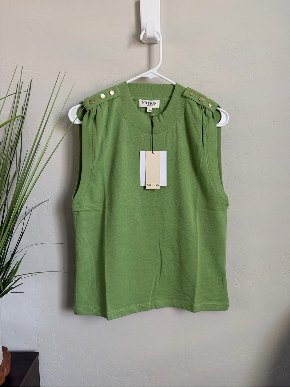 NWT Nation LTD Mikka Button Shoulder Tank Green Medium Anthropologie